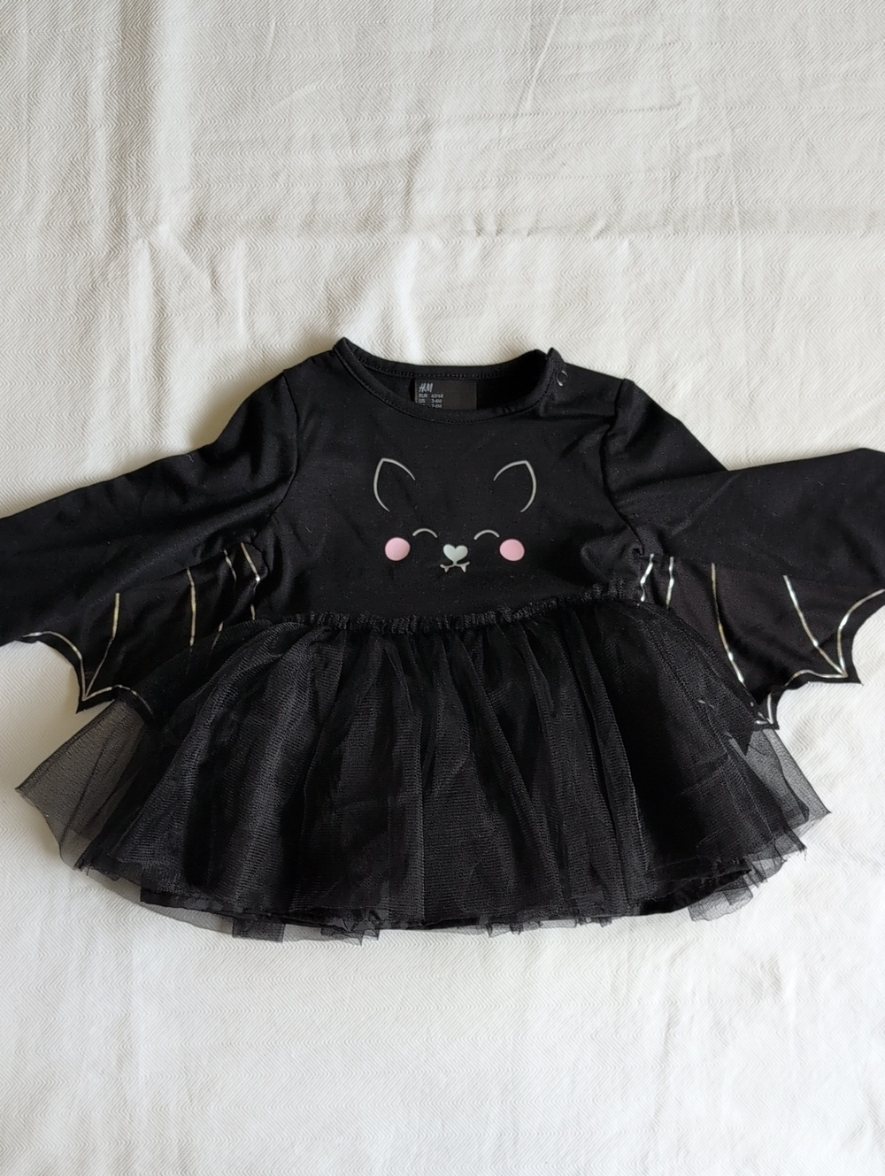 H&M Baby Bat Costume Dress 3-6M 2-6M Black Tulle Tutu Wings Halloween EUC